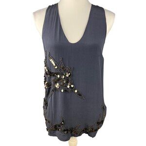 Anthropologie Fumblin' Foe Silk Embellished Blouse Top Size M